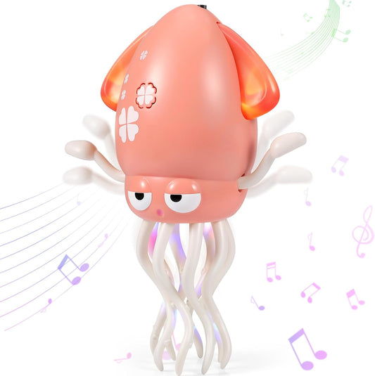 Dancing Octopus Baby Toy - Electric Crawling Squid Toddler Toys, Rechargeable Tummy Time Toy with Lights & Music, Interactive Learning Boys Girls Birthday Gifts (Pink)