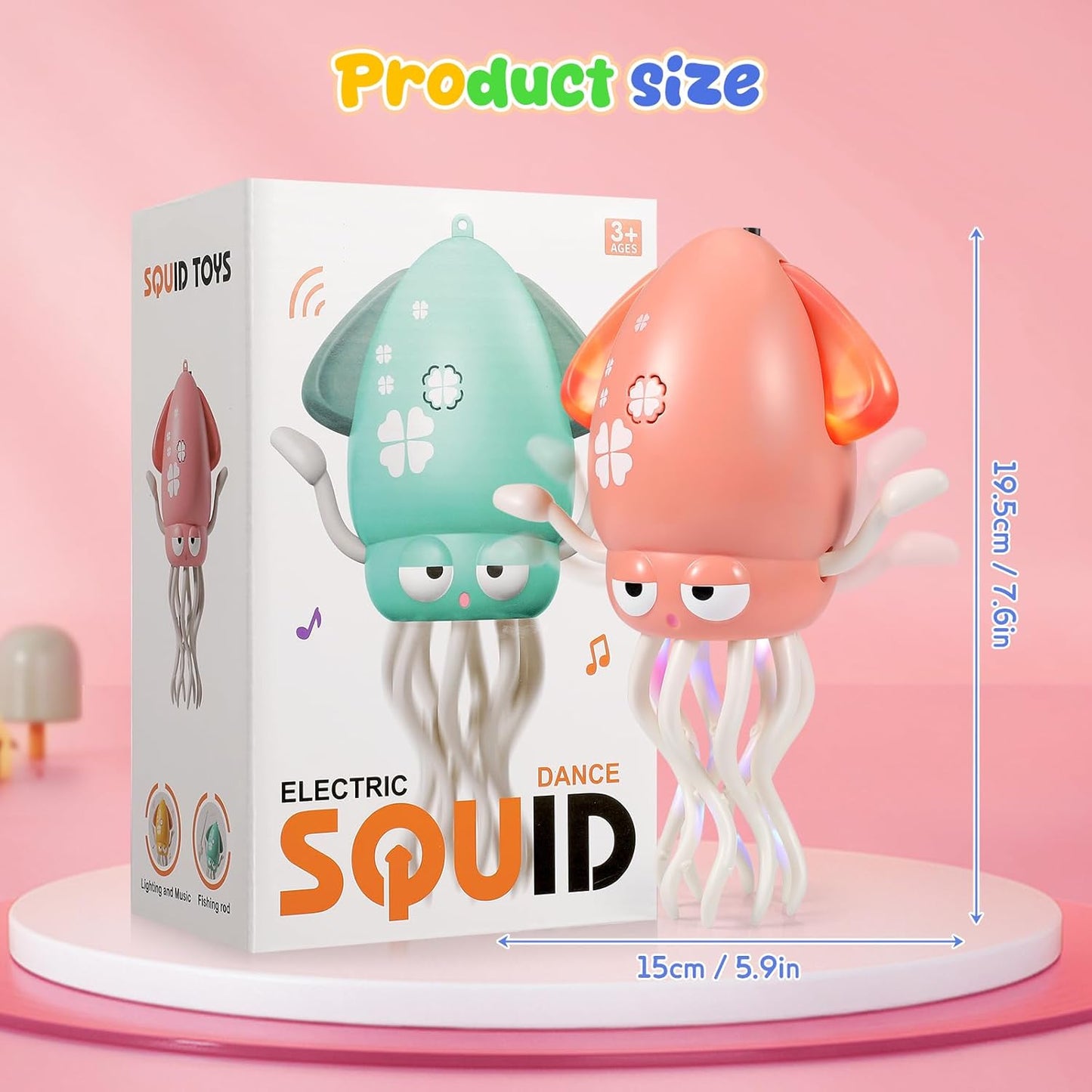 Dancing Octopus Baby Toy - Electric Crawling Squid Toddler Toys, Rechargeable Tummy Time Toy with Lights & Music, Interactive Learning Boys Girls Birthday Gifts (Pink)