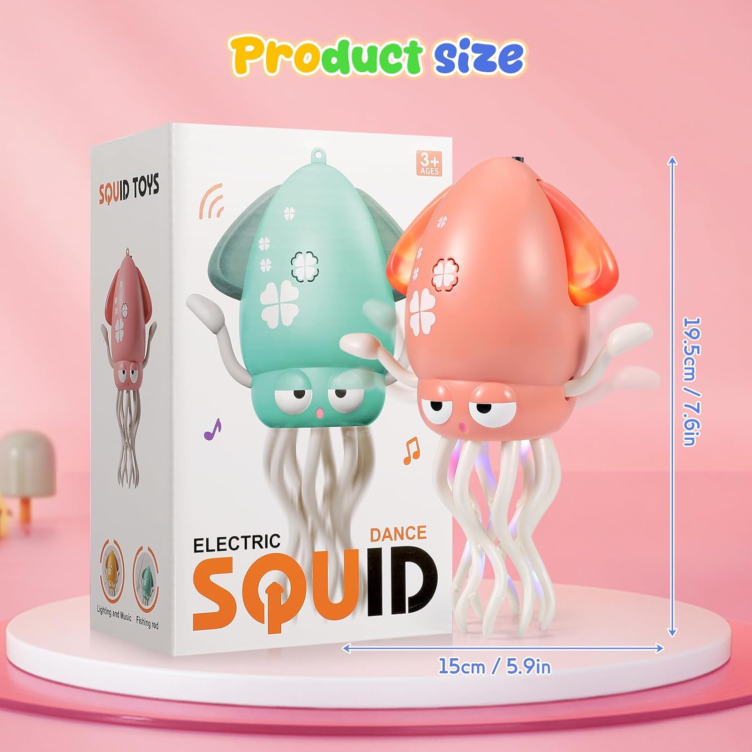 Dancing Octopus Baby Toy - Electric Crawling Squid Toddler Toys, Rechargeable Tummy Time Toy with Lights & Music, Interactive Learning Boys Girls Birthday Gifts (Pink)