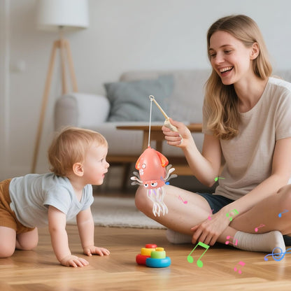 Dancing Octopus Baby Toy - Electric Crawling Squid Toddler Toys, Rechargeable Tummy Time Toy with Lights & Music, Interactive Learning Boys Girls Birthday Gifts (Pink)