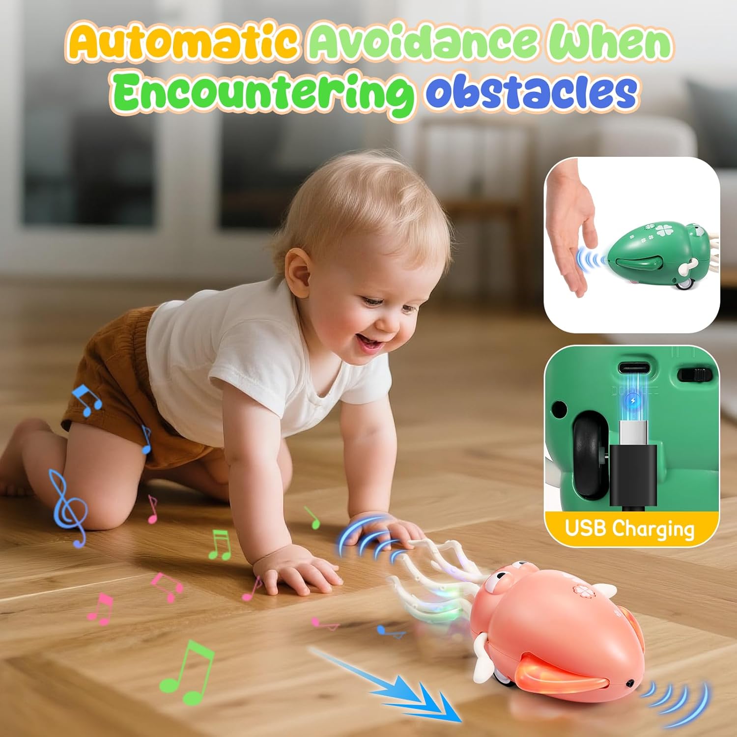 Dancing Octopus Baby Toy - Electric Crawling Squid Toddler Toys, Rechargeable Tummy Time Toy with Lights & Music, Interactive Learning Boys Girls Birthday Gifts (Pink)